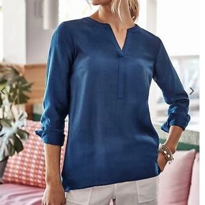 J.Jill Split Neckline Easy Pullover Top Ink Blue - M